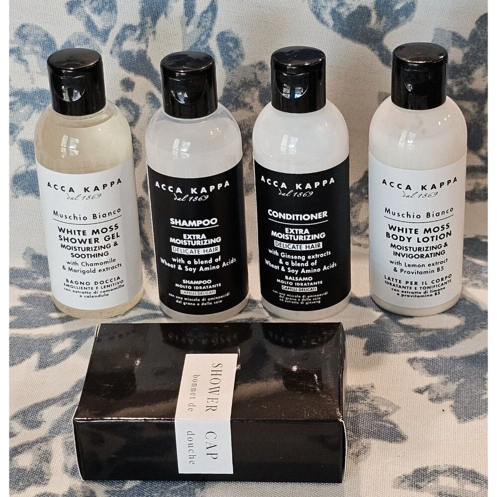 Acca Kappa White Moss:  Lotion / Shampoo / Conditioner /Shower Gel / Shower Cap